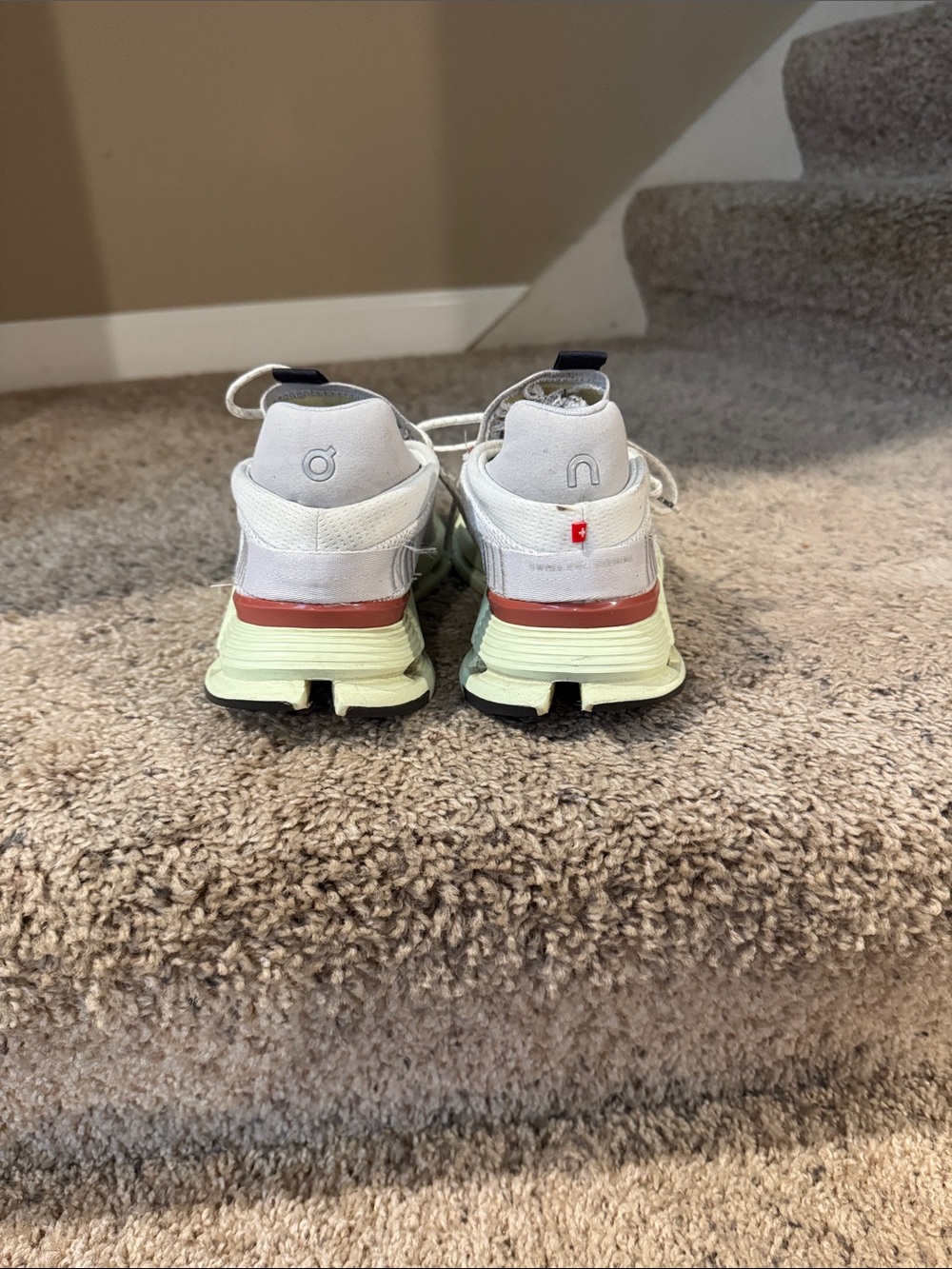 On Running Women's White, Red & Light Green Cloudnova Athletic Shoes - Picture 6 of 8